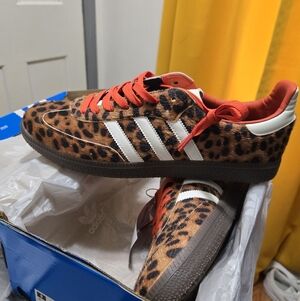adidas Leopard Print Sneakers with Red Accents